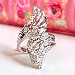 Diamond Accents Angel Wings Wrap Style 925 Silver Ring Sz 8.25
